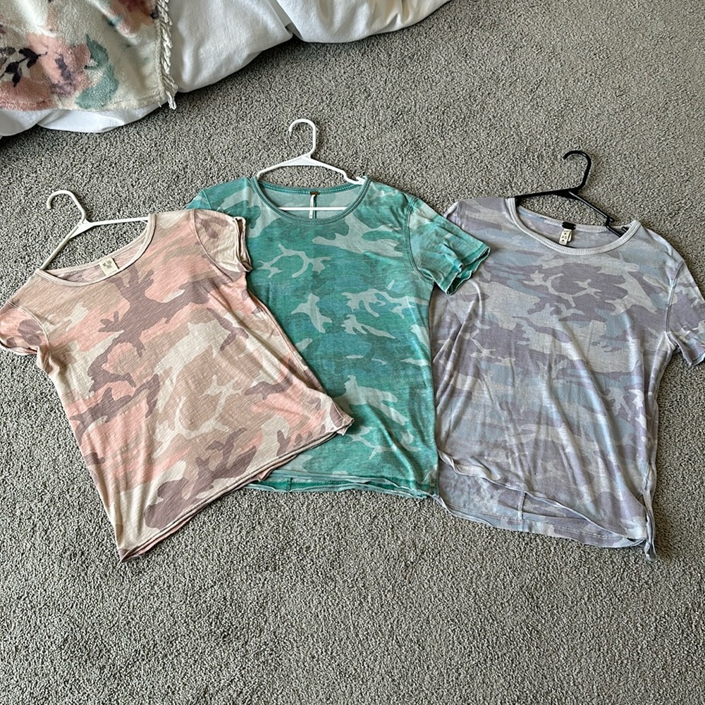 Bundle of 3 Free People We The Free Oversized Clare Camo T-Shirts